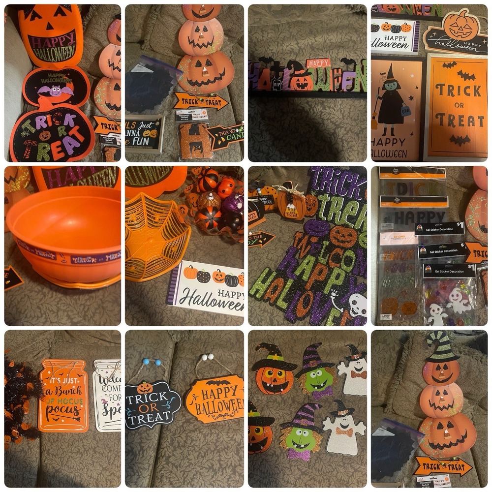 45+ Piece HALLOWEEN Lot Devir Decorations Signs Window Bowls Pumpkins